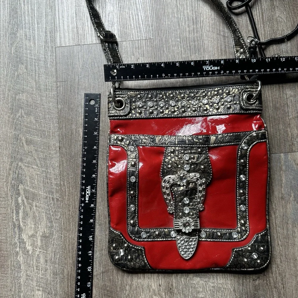 Rhinestone Skull Crossbody Purse Strap Glossy Y2K Grunge Mall Goth Red Black